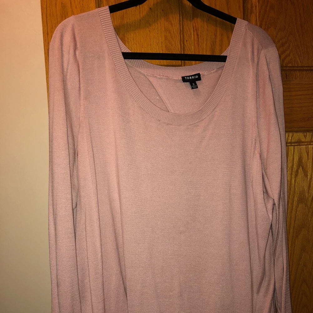 beautiful light pink torrid sweater open back